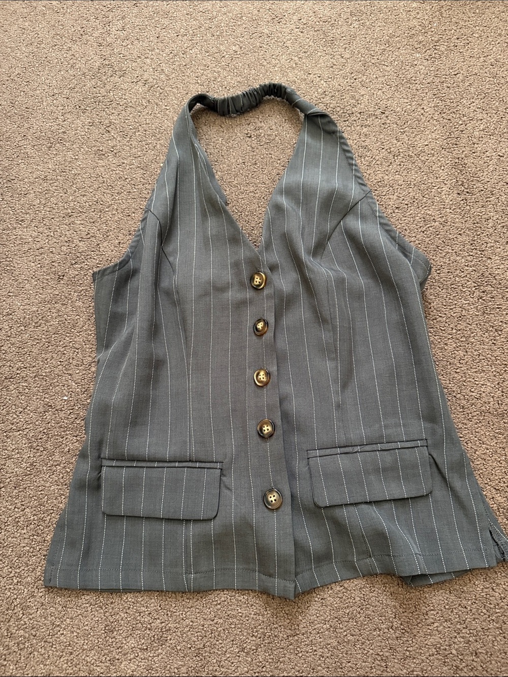 Striped Halter Button-Front Vest in Charcoal Gray